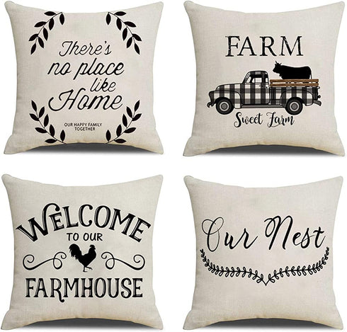 NYDECOR Farmhouse Throw Pillow Covers Quote Pillow Case Cotton Linen Rustic Farm Cushion Cover for Couch Sofa Bed 18x18 Set of 4 Farmhouse Decor Housewarming Gifts